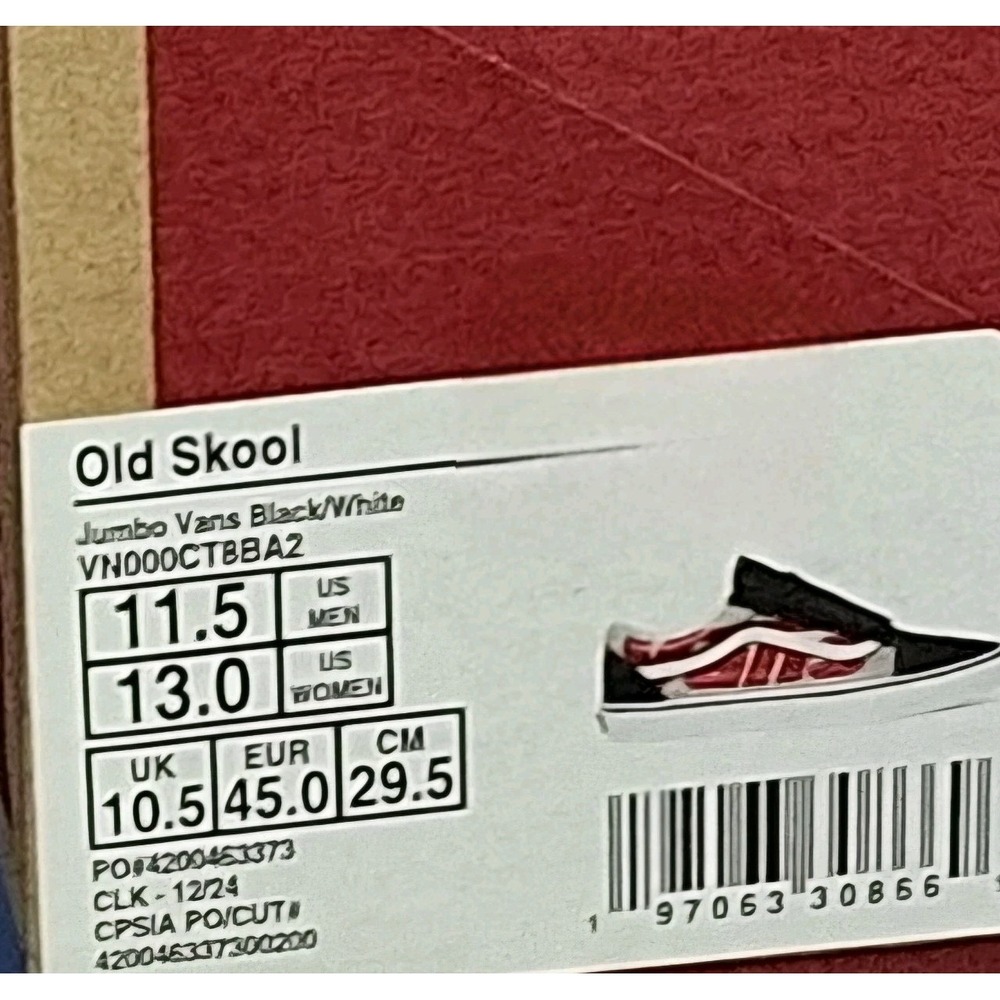 Vans Old Skool Jumbo Logo Black Red White Suede Sneaker Men Sz 11.5 New Rare - Picture 9 of 9
